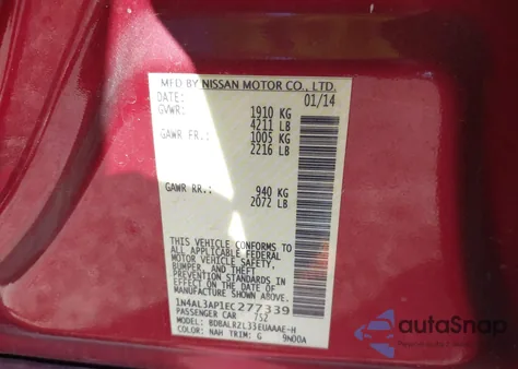 2014 Nissan Altima 2.5 S z USA, uszkodzony, nr VIN 1N4AL3AP1EC277339